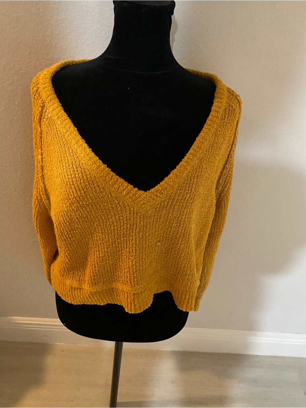 Free People Off-the-Shoulder V-Neck Sweater in Mustard